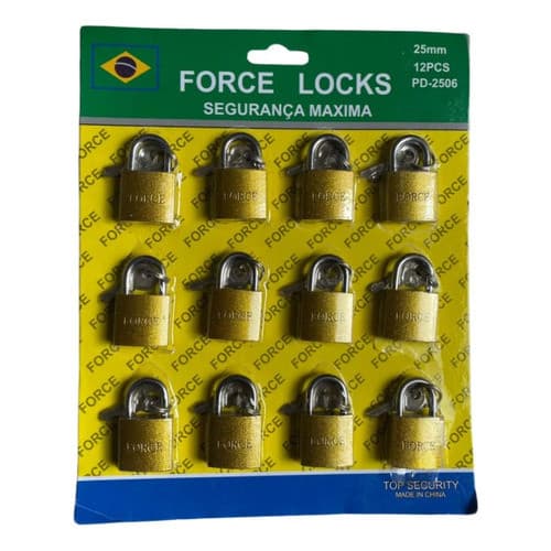 Cadeado Force Looks 25mm Cartela C/ 12 Unidades Cor:Dourado - 1
