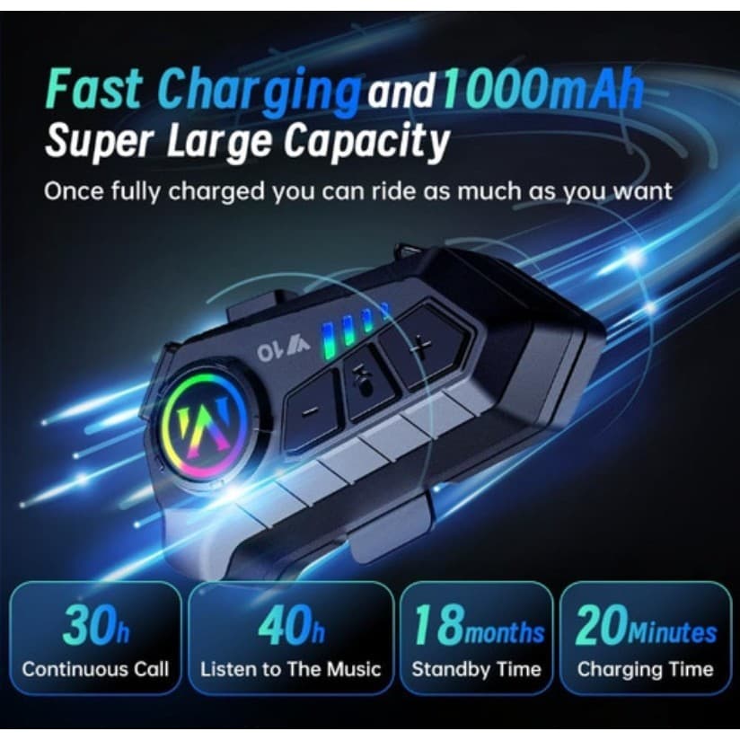 Fone De Ouvido Para Capacete Bluetooth Headset Rgb Sem Fio - 2