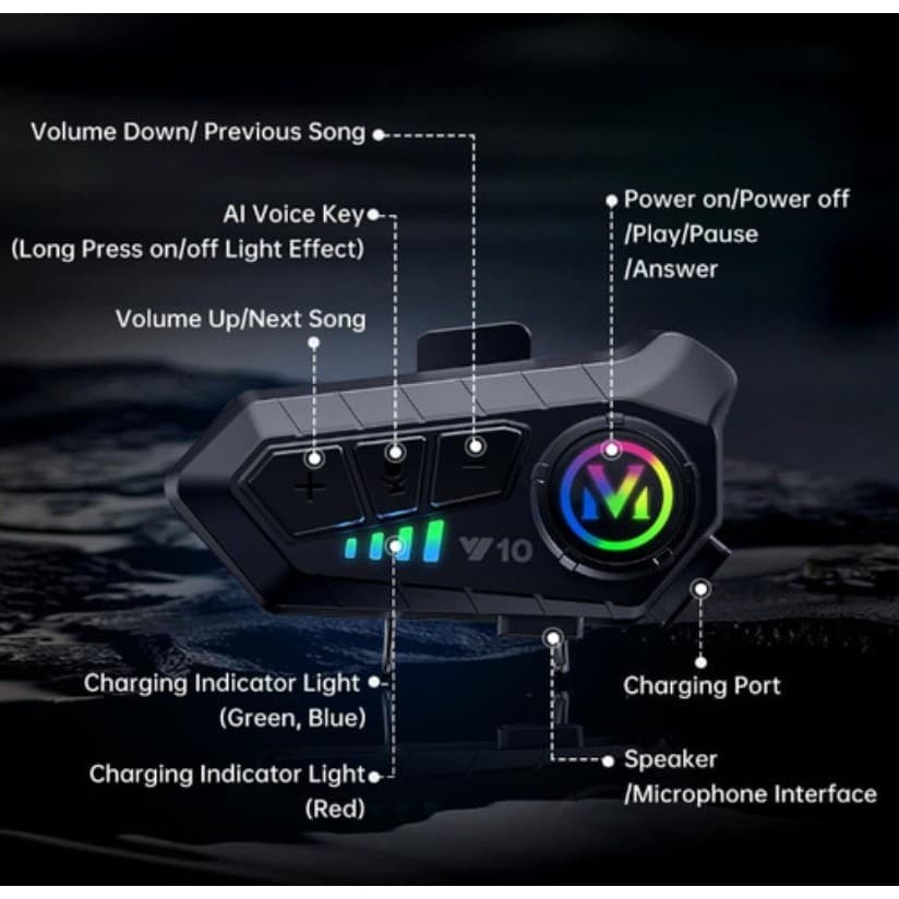 Fone De Ouvido Para Capacete Bluetooth Headset Rgb Sem Fio - 6