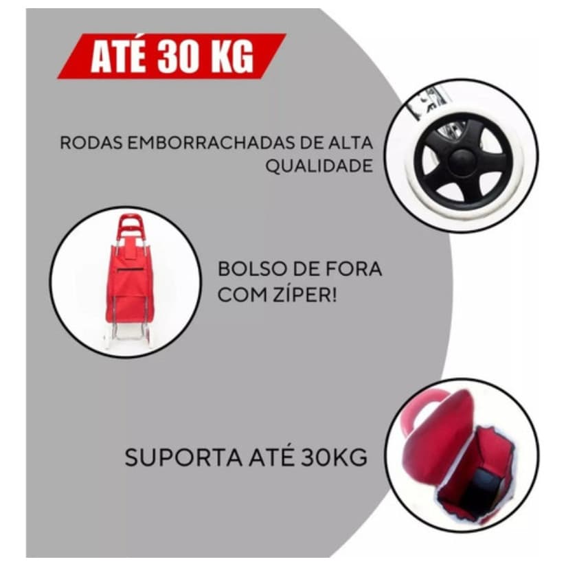 Carrinho Feira Dobrável Reforçado 30kg Supermercado - 5