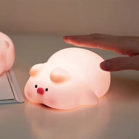 Luminária abajur de mesa porquinho silicone com touch e led recarregável Noturna Abajur Fofo - 1
