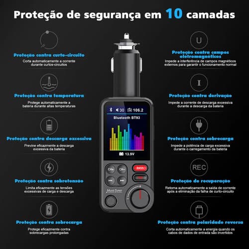 Adaptador Bluetooth Carro 12/24v Transmissor Cigarro Audio - 3