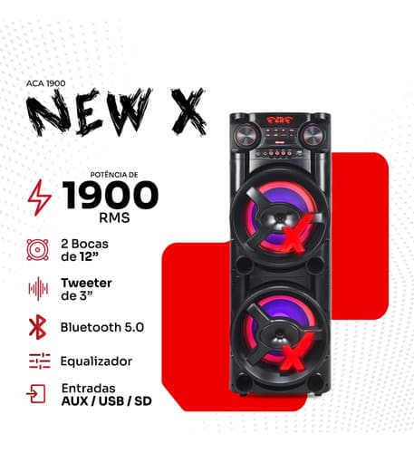 Caixa Torre De Som Amplificada 1900w Led Duplo Woofer 12 Polegadas Amvox Aca 1900 New X (novo Com Caixa Aberta) Preto 127/220v - 3
