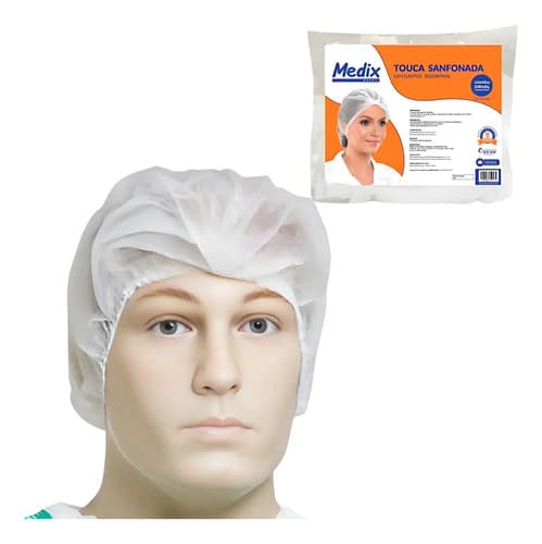 Touca Descartável Tnt Sanfonada C/ Elástico Medix 100un Cor Branco - 1