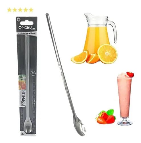 Kit 3 Colheres Longas Inox 30 Cm Para Suco Bebida Jarra Inox - 2