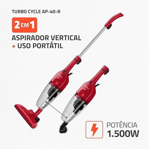 Aspirador De Pó Turbo Cycle, Mondial, 1500w - Ap-40-r Vermelho 127v - 2