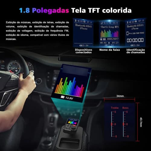 Adaptador Bluetooth Carro 12/24v Transmissor Cigarro Audio - 5