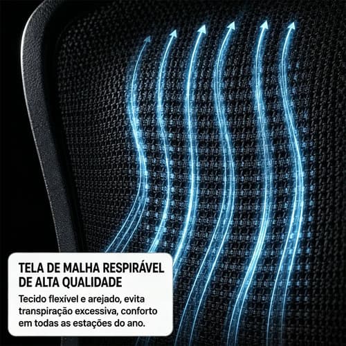 Cadeiras Escritório Ergonômicas Suporte Lombar Mesh E 300kg Preto Algodão - 7