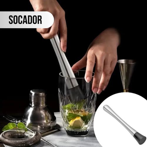 Kit Coquiteleira + Dosador + Socador P/ Drinks E Bebidas - 6