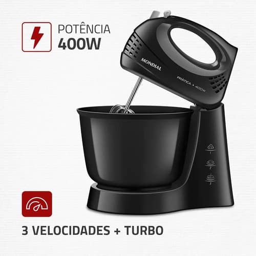 Batedeira Prática Mondial Preto 400w B-44-b 220v - 2
