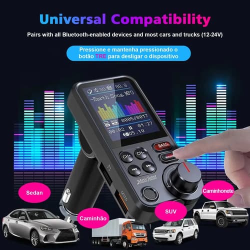 Adaptador Bluetooth Carro 12/24v Transmissor Cigarro Audio - 7