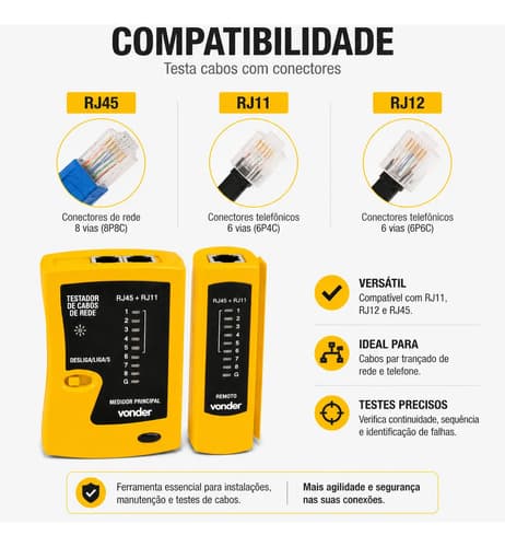 Testador De Cabo Rj45 Rj11 Rj12 Continuidade Par Trançado - 6
