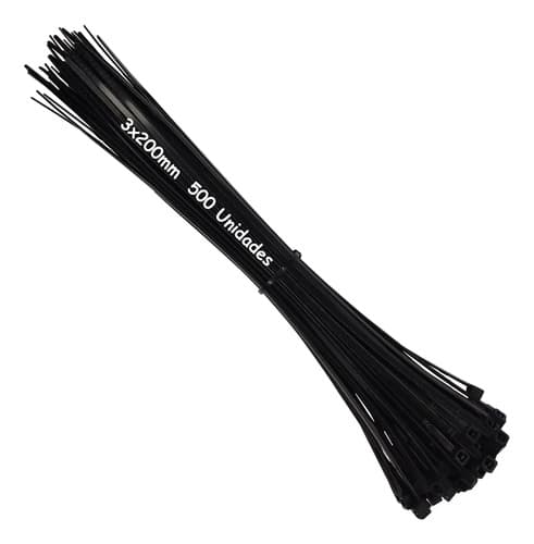 500un Presilha Enforca Gato Nylon Abraçadeira Fita 3x200mm Preto - 3