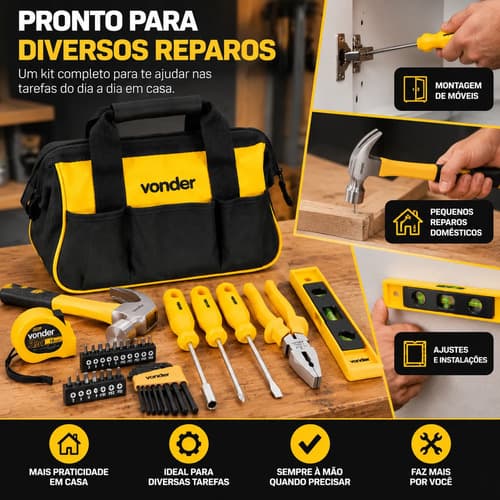 Kit Ferramentas 36 Peças Vonder Manutenção Reparo Bolsa Lona Amarelo E Preto - 7