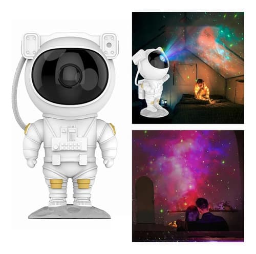 Luminaria Led Astronauta Projetor Galaxia Estrelas Decoração Branco Preto 127v - 3