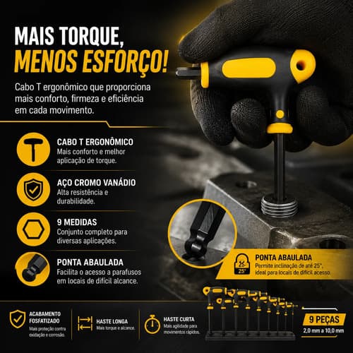 Kit Chaves Allen T Abauladas Profissional 9 Peças Vonder - 2
