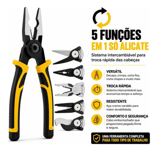 Alicate Multifunção 5 Em 1 Vonder Intercambiável Eletricista - 2