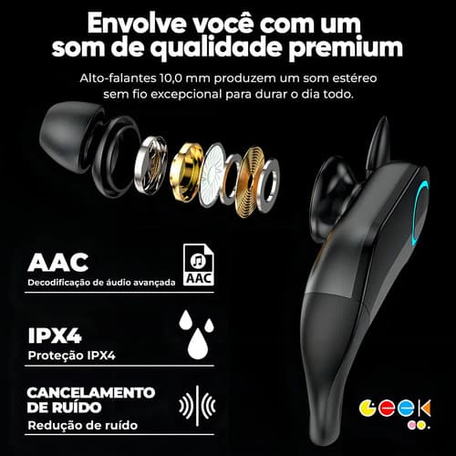 Fone De Ouvido Bluetooth Sem Fio Tws Esportivo Compatível Com Xiaomi Samsung Motorola Iphones Indicado Para Academia Corrida Bicicleta Patinete Piloto De Moto Som Potente Preto - 2