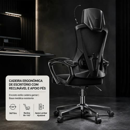 Cadeiras Escritório Ergonômicas Suporte Lombar Mesh E 300kg Preto Algodão - 3