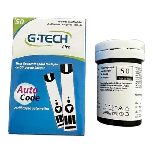 Tiras Glicemia Glicose 50 Unidades Gtech Lite Auto Code Cor Azul - 2