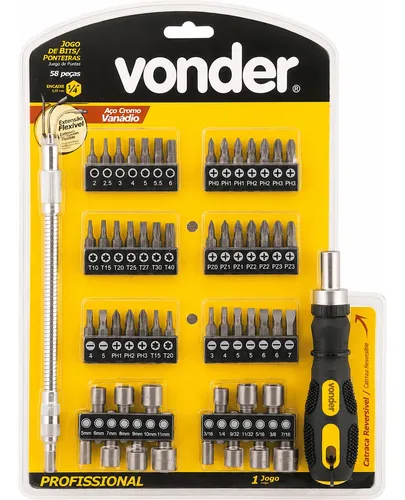 Chave Catraca 1/4'' 58 Peças Bits Cromo Vanádio Vonder Preto E Amarelo - 1