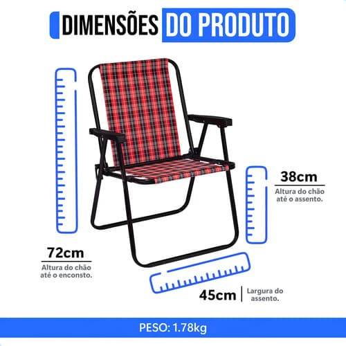 Cadeira De Praia Aço Xadrez Jardim Piscina Camping Portátil Mor Cor Vermelho Carmin - 2