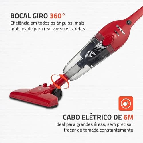 Aspirador De Pó Turbo Cycle, Mondial, 1500w - Ap-40-r Vermelho 127v - 4