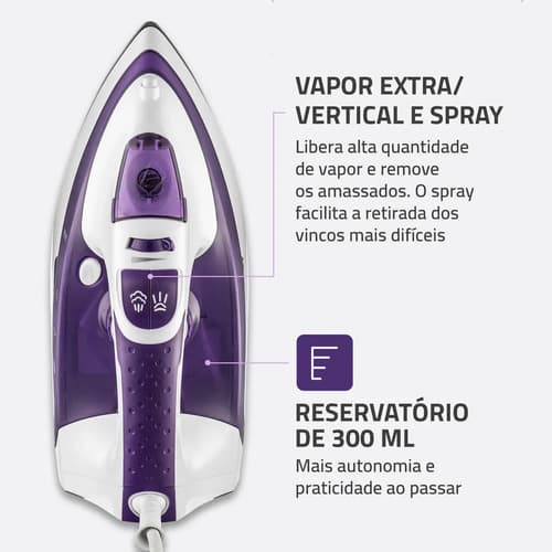 Ferro A Vapor Ceramic Express, Mondial, 200w - F-40 Branco E Roxo 127v - 4