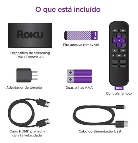 Roku Express 4k Aparelho Smart Para Tv Hd/4k/hdr Com Controle Remoto Inclui Cabo Hdmi Premium Preto Padrão - 4