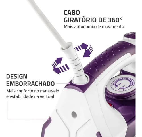 Ferro A Vapor Ceramic Express, Mondial, 200w - F-40 Branco E Roxo 127v - 6