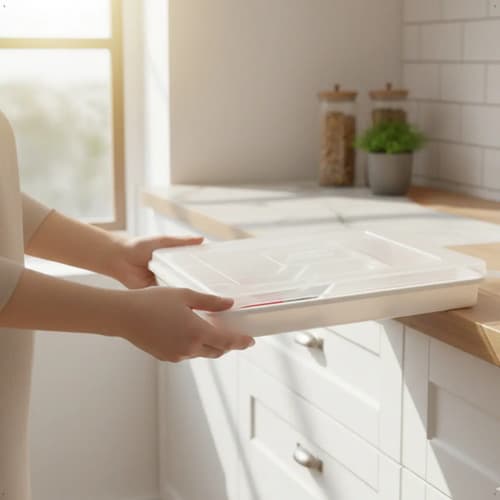 Porta Talheres Com Tampa Transparente Espaçoso Nitron Extra Grande Cor Branco Organizador Gaveta Plástico Resistente Com 6 Divisões Ideal Talheres Utensílios Cozinha Moderna - 6