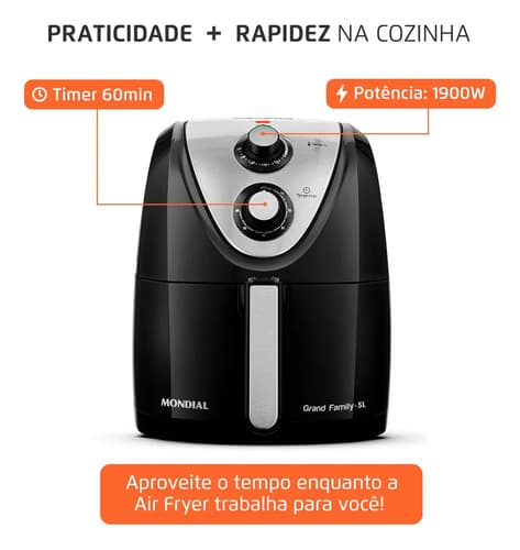 Fritadeira Air Fryer Mondial Grand Family 5 Litros Afn-50-bi Cor Preto E Inox - 6