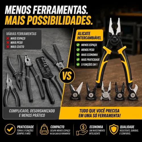 Alicate Multifunção 5 Em 1 Vonder Intercambiável Eletricista - 6