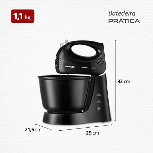 Batedeira Prática Mondial Preto 400w B-44-b 220v - 6