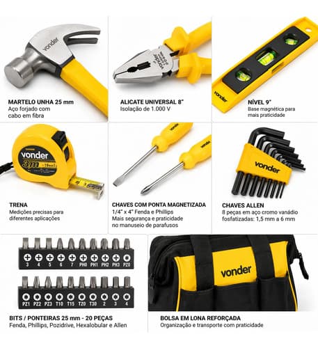 Kit Jogo De Ferramentas 36 Peças Com Bolsa Em Lona Reforçada Amarelo E Preto - 5