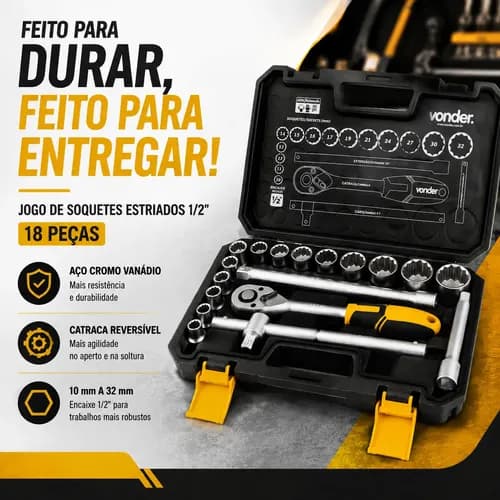 Jogo De Soquetes 1/2 18 Peças Cr-v Profissional Vonder - 2