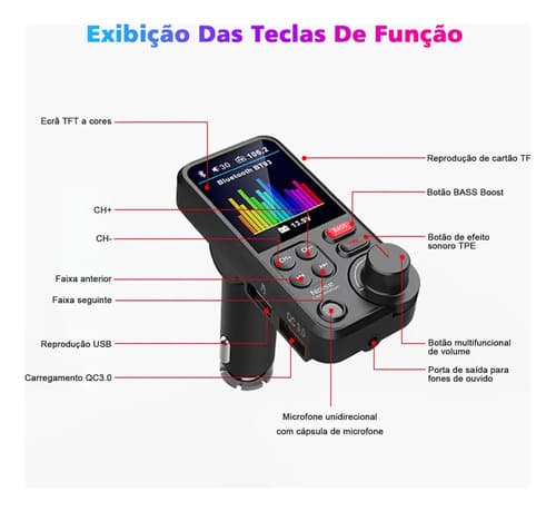 Adaptador Bluetooth Carro 12/24v Transmissor Cigarro Audio - 4