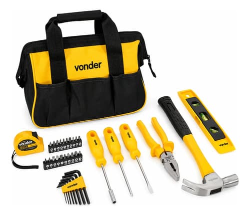 Kit Jogo De Ferramentas 36 Peças Com Bolsa Em Lona Reforçada Amarelo E Preto - 1