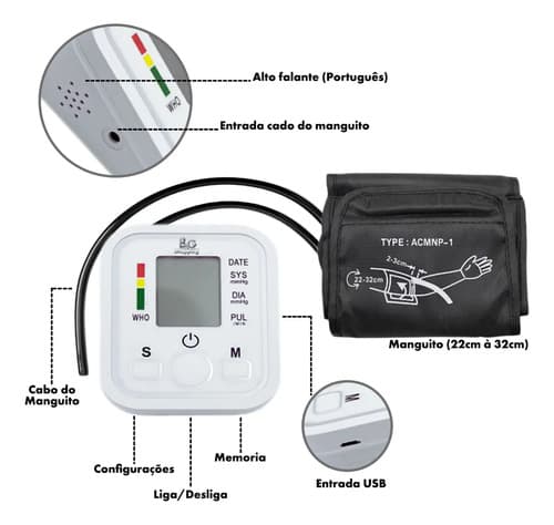 Tensiômetro Digital De Braço Vovô Saúde Braco Memória 99 Resultados Branco - 5