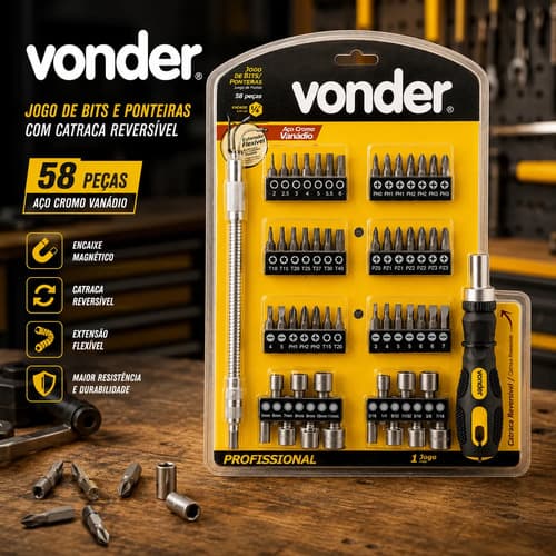 Chave Catraca 1/4'' 58 Peças Bits Cromo Vanádio Vonder Preto E Amarelo - 5