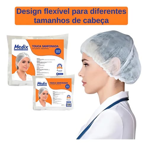 Touca Descartável Tnt Sanfonada C/ Elástico Medix 100un Cor Branco - 9