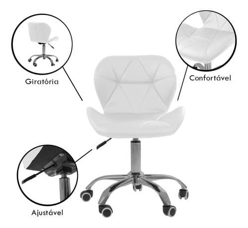 Cadeira Escritório Eiffel Slim Branco Giratória Altura Ajustável Couro Sintético - 8
