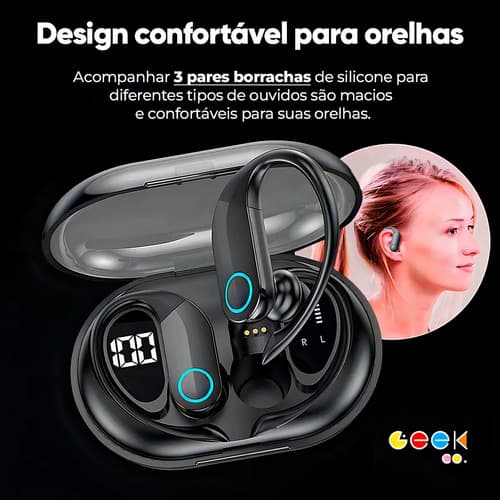 Fone De Ouvido Bluetooth Sem Fio Tws Esportivo Compatível Com Xiaomi Samsung Motorola Iphones Indicado Para Academia Corrida Bicicleta Patinete Piloto De Moto Som Potente Preto - 12