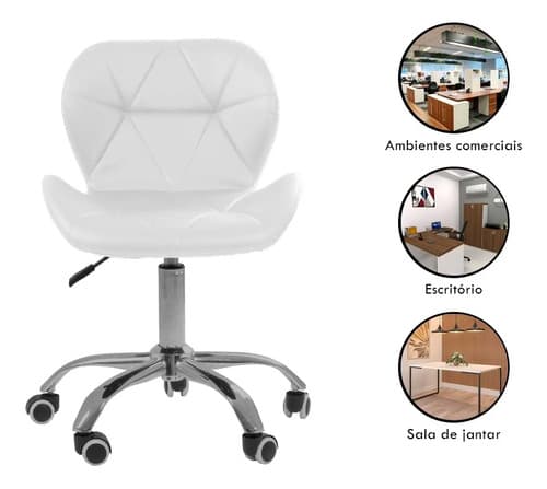 Cadeira Escritório Eiffel Slim Branco Giratória Altura Ajustável Couro Sintético - 6