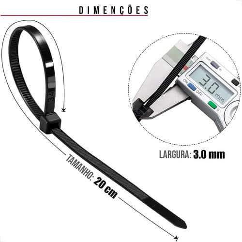 500un Presilha Enforca Gato Nylon Abraçadeira Fita 3x200mm Preto - 6