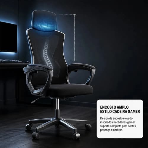 Cadeiras Escritório Ergonômicas Suporte Lombar Mesh E 300kg Preto Algodão - 6