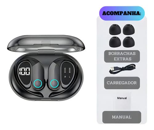 Fone De Ouvido Bluetooth Sem Fio Tws Esportivo Compatível Com Xiaomi Samsung Motorola Iphones Indicado Para Academia Corrida Bicicleta Patinete Piloto De Moto Som Potente Preto - 6