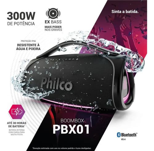 Caixa De Som Boombox Philco Extreme Bluetooth V.5.4 300w Pbx01 (novo Com Caixa Aberta) Preto 127/220v - 8