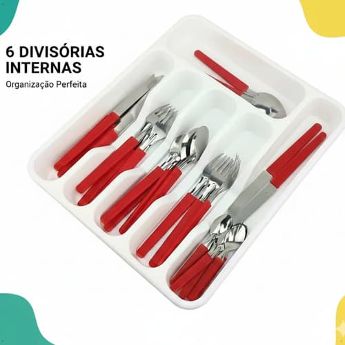 Porta Talheres Com Tampa Transparente Espaçoso Nitron Extra Grande Cor Branco Organizador Gaveta Plástico Resistente Com 6 Divisões Ideal Talheres Utensílios Cozinha Moderna - 2