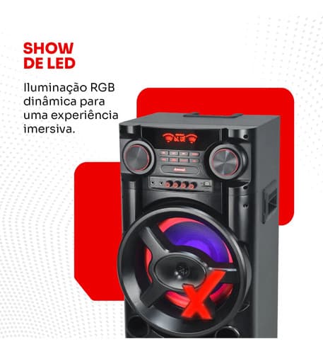 Caixa Torre De Som Amplificada 1900w Led Duplo Woofer 12 Polegadas Amvox Aca 1900 New X (novo Com Caixa Aberta) Preto 127/220v - 6